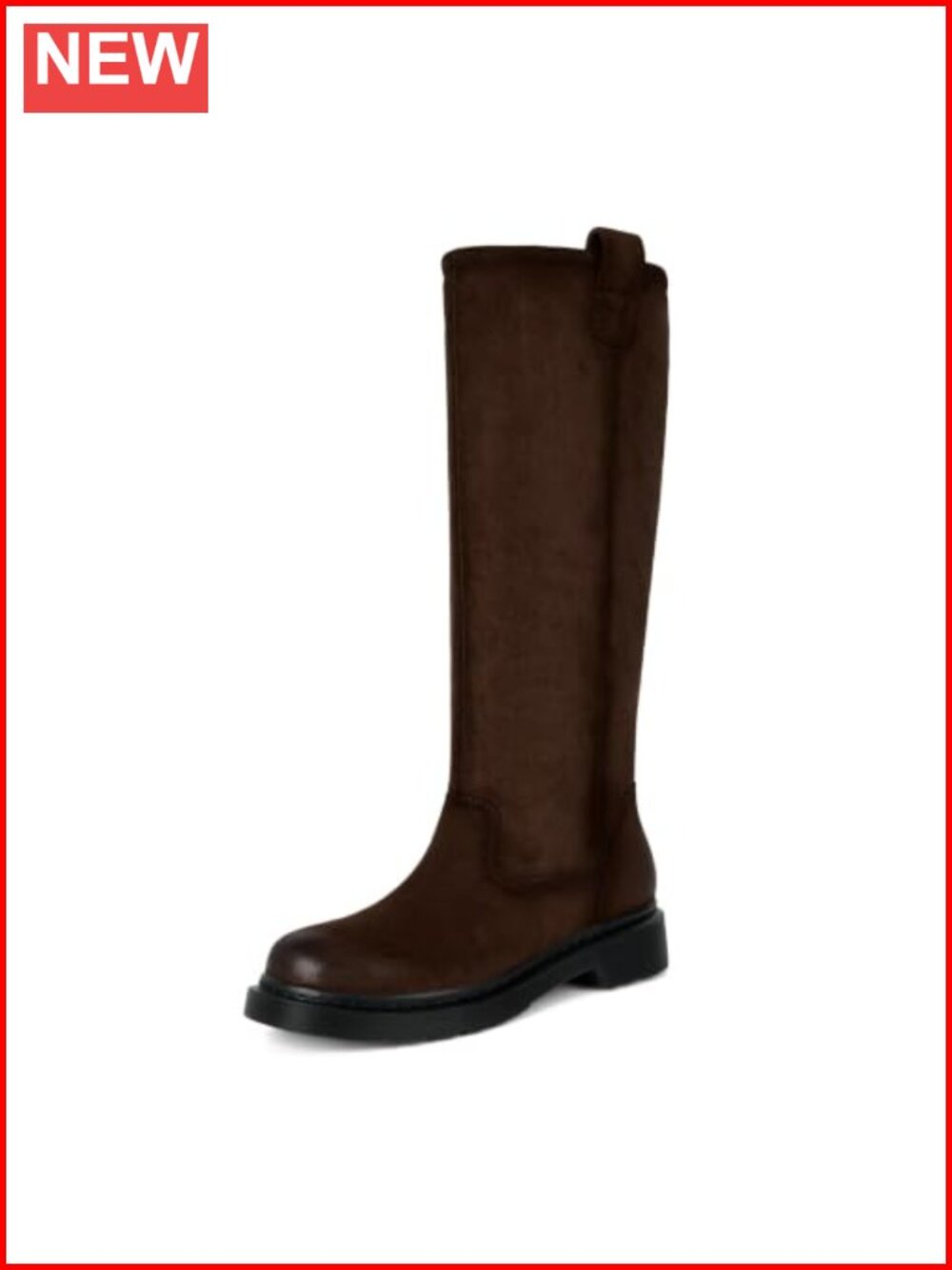 Women's Knee High Boots Round Toe Block Heel Slip On Pull-On Faux Suede Rubber